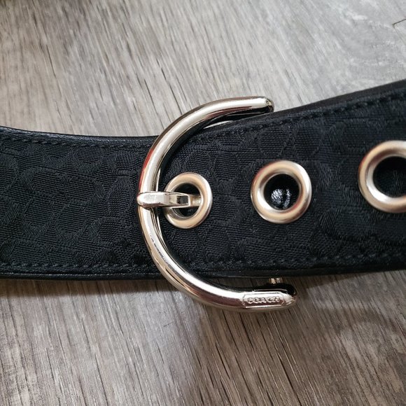 Coach Monogram Canvas and Leather Belt Black Sz Medium - Picture 3 of 6